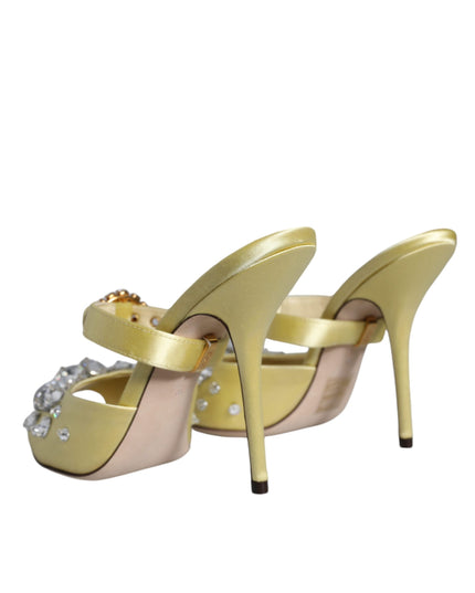 Dolce & Gabbana Yellow Mary Janes Satin Crystal Sandals Shoes