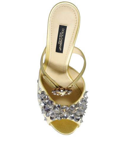Dolce & Gabbana Yellow Mary Janes Satin Crystal Sandals Shoes