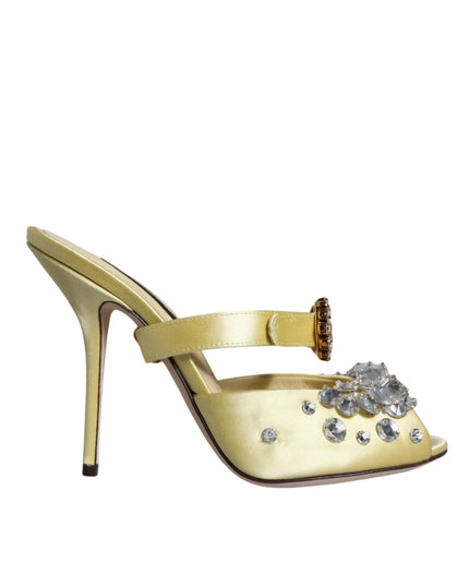 Dolce & Gabbana Yellow Mary Janes Satin Crystal Sandals Shoes