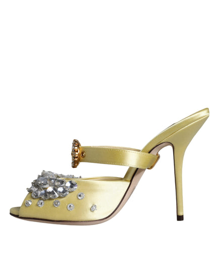 Dolce & Gabbana Yellow Mary Janes Satin Crystal Sandals Shoes