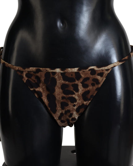 Dolce & Gabbana Brown Leopard Print Swimsuit Swimwear Bikini Bottom