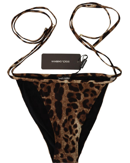 Dolce & Gabbana Brown Leopard Print Swimsuit Swimwear Bikini Bottom