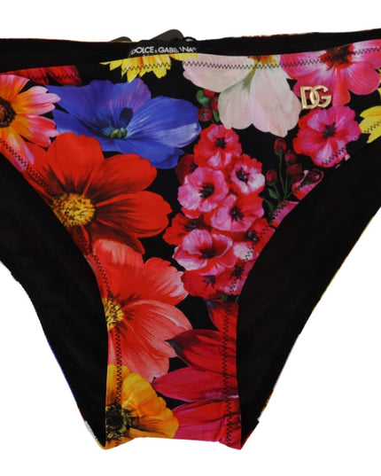 Dolce & Gabbana Black Floral Print Swimsuit Bikini Bottom Swimwear