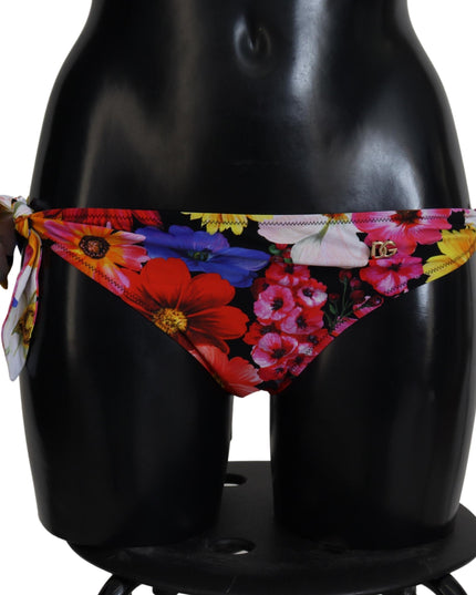 Dolce & Gabbana Black Floral Print Swimsuit Bikini Bottom Swimwear