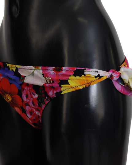 Dolce & Gabbana Black Floral Print Swimsuit Bikini Bottom Swimwear
