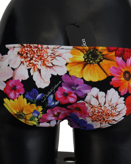 Dolce & Gabbana Black Floral Print Swimsuit Bikini Bottom Swimwear