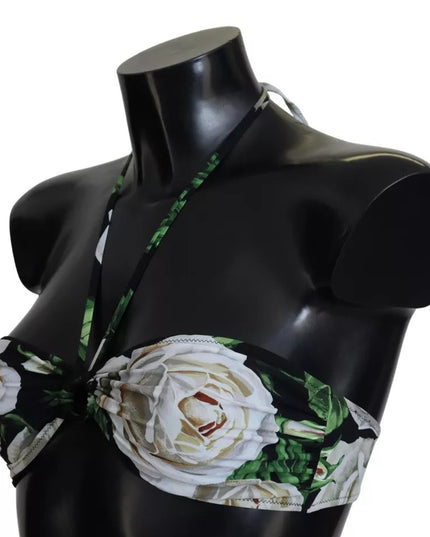 Dolce & Gabbana Black Floral Halter Beachwear Swimwear Bikini Top