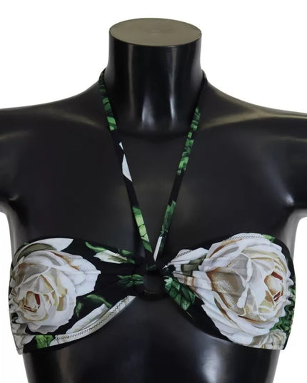 Dolce & Gabbana Black Floral Halter Beachwear Swimwear Bikini Top