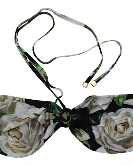 Dolce & Gabbana Black Floral Halter Beachwear Swimwear Bikini Top