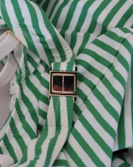 Dolce & Gabbana White Green Stripes One Piece Beachwear Swimwear