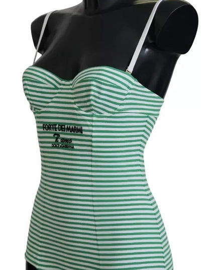 Dolce & Gabbana White Green Stripes One Piece Beachwear Swimwear