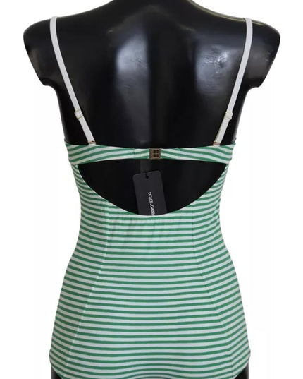 Dolce & Gabbana White Green Stripes One Piece Beachwear Swimwear