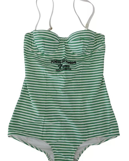Dolce & Gabbana White Green Stripes One Piece Beachwear Swimwear