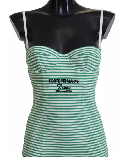 Dolce & Gabbana White Green Stripes One Piece Beachwear Swimwear