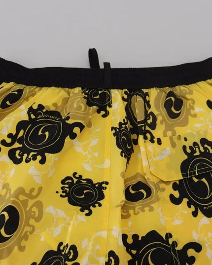 Dsquared² Yellow Black Printed Nylon Beachwear Shorts Swimwear