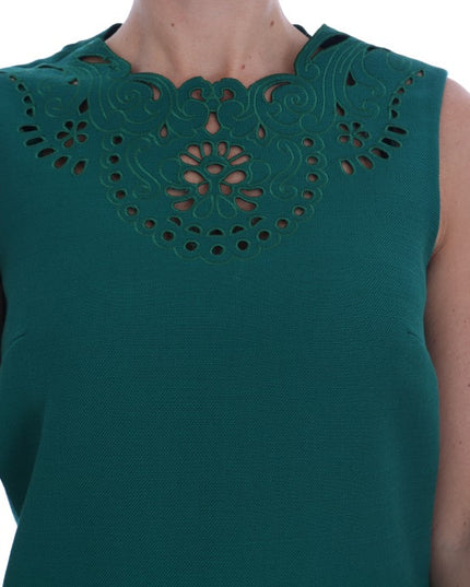 Dolce & Gabbana Green Floral Cutout Silk Wool Dress