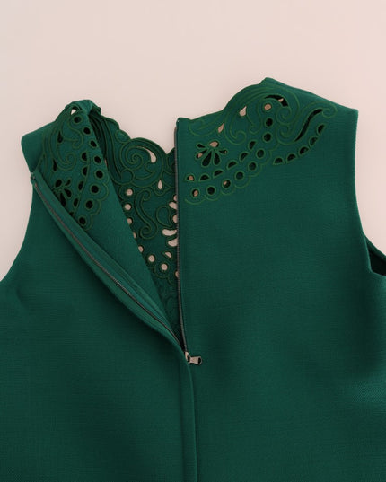 Dolce & Gabbana Green Floral Cutout Silk Wool Dress