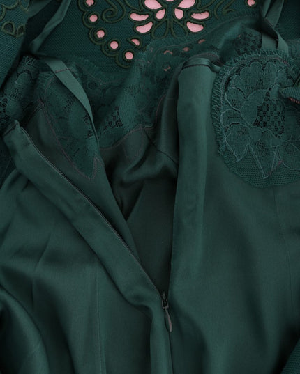 Dolce & Gabbana Green Floral Cutout Silk Wool Dress
