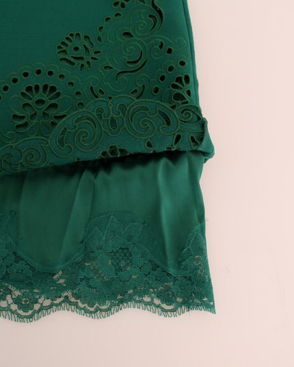 Dolce & Gabbana Green Floral Cutout Silk Wool Dress