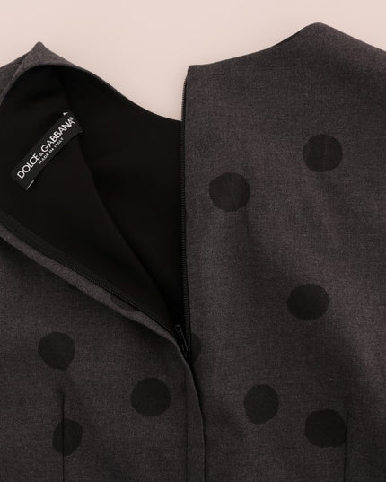 Dolce & Gabbana Gray Polka Dotted Sheath Wool Dress