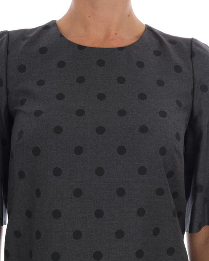 Dolce & Gabbana Gray Polka Dotted Sheath Wool Dress