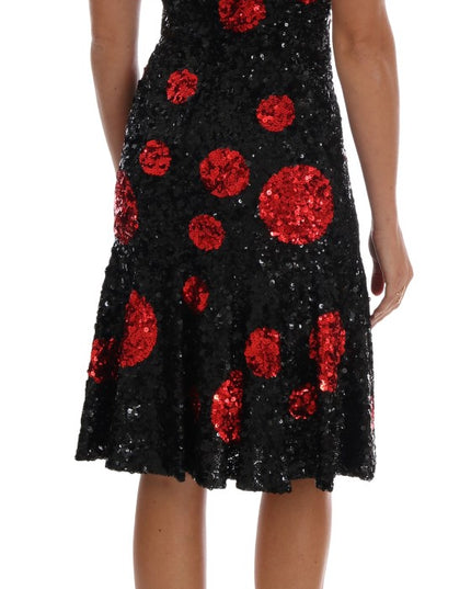 Dolce & Gabbana Black Red Polka Sequined Shift Dress