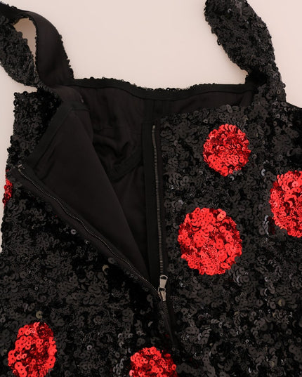 Dolce & Gabbana Black Red Polka Sequined Shift Dress