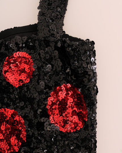 Dolce & Gabbana Black Red Polka Sequined Shift Dress