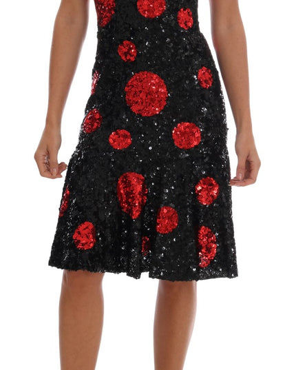 Dolce & Gabbana Black Red Polka Sequined Shift Dress