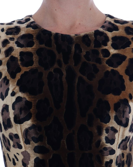 Dolce & Gabbana Brown Leopard Print Silk Sheath Dress
