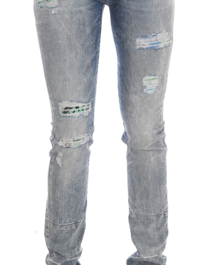 Versace Jeans Blue Wash Torn Stretch Slim Fit Jeans