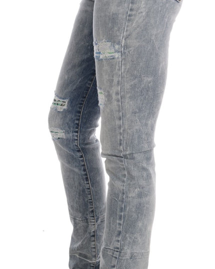 Versace Jeans Blue Wash Torn Stretch Slim Fit Jeans