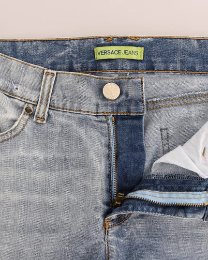 Versace Jeans Blue Wash Torn Stretch Slim Fit Jeans