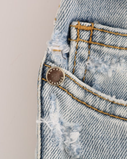 Versace Jeans Blue Wash Torn Stretch Slim Fit Jeans