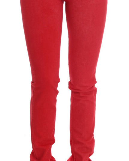Costume National Red Cotton Stretch Slim Jeans