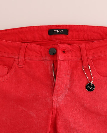 Costume National Red Cotton Stretch Slim Jeans