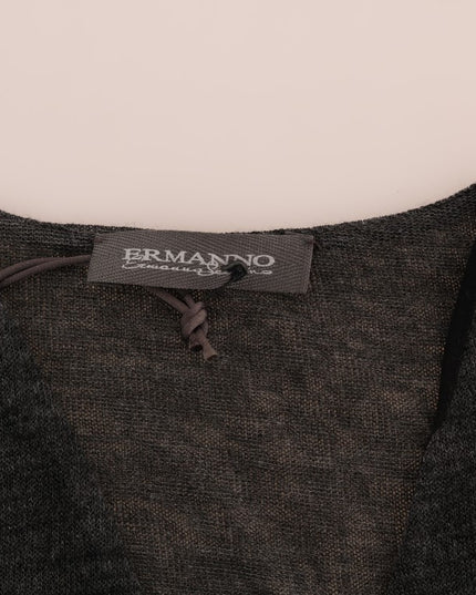 Ermanno Scervino Gray Wool Lace Top Long Sleeved T-shirt