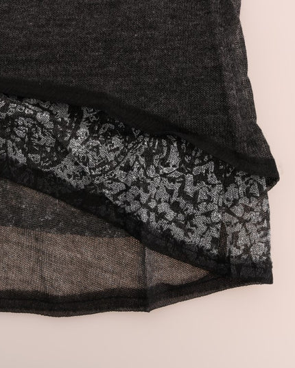 Ermanno Scervino Gray Wool Lace Top Long Sleeved T-shirt