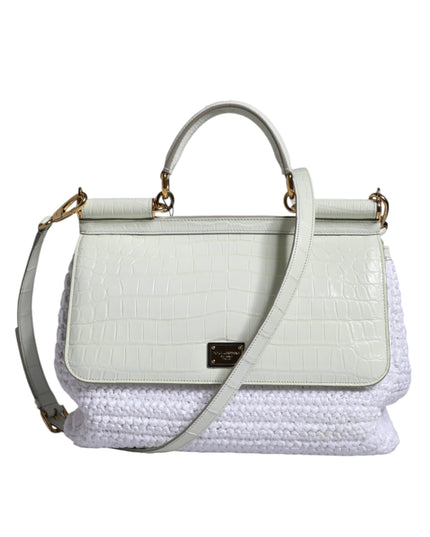 Dolce & Gabbana White Rafia Leather SICILY Crossbody Bag