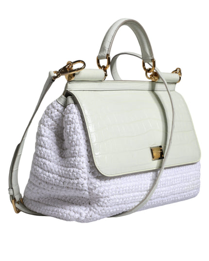 Dolce & Gabbana White Rafia Leather SICILY Crossbody Bag