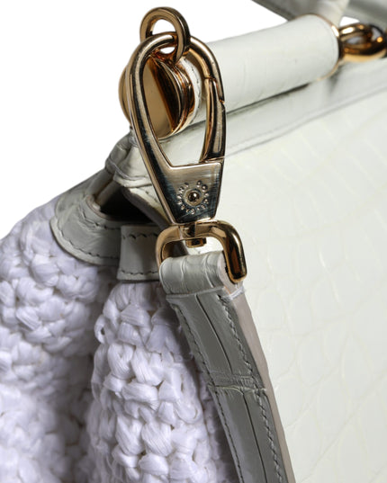 Dolce & Gabbana White Rafia Leather SICILY Crossbody Bag