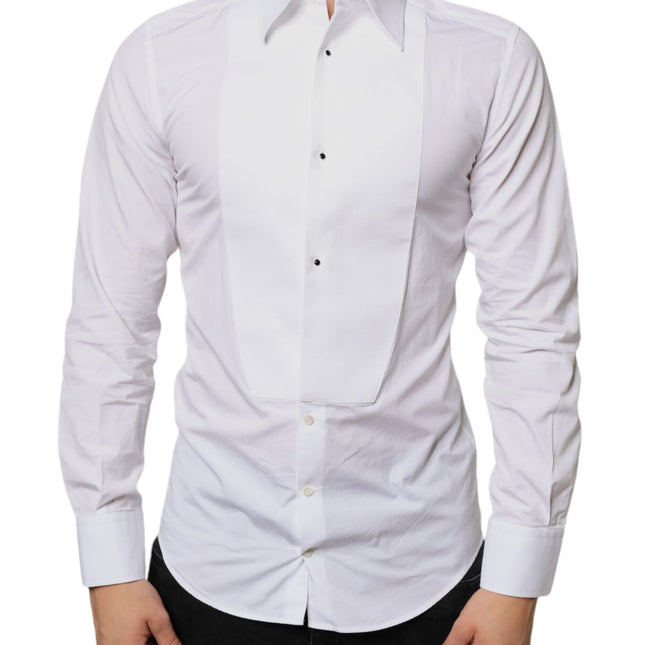 Dolce & Gabbana White Bib Cotton Poplin Formal Dress Shirt