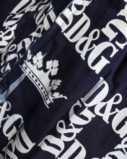 Dolce & Gabbana Blue Crown Logo Print Slim Fit Cotton Shirt