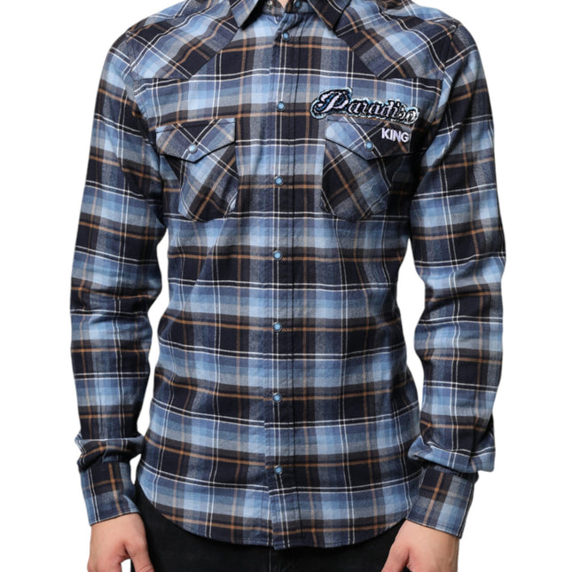 Dolce & Gabbana Multicolor Checkered Paradiso Patch Slim Fit Shirt