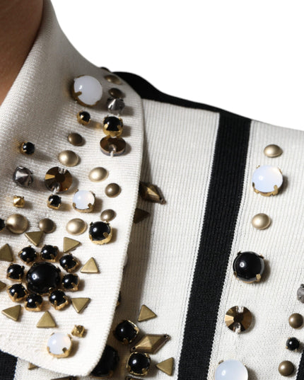 Dolce & Gabbana White Black Silk Studded Stone Crystal Shirt