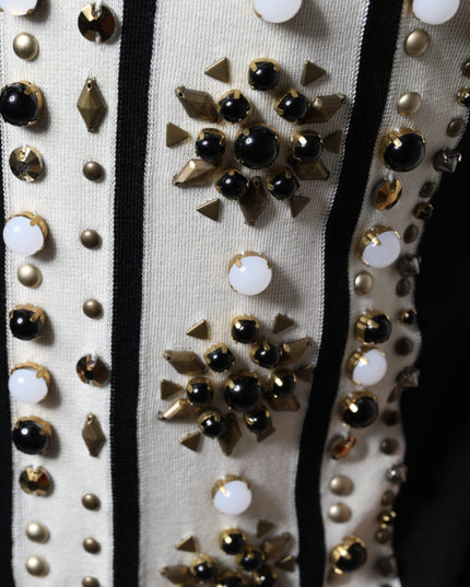 Dolce & Gabbana White Black Silk Studded Stone Crystal Shirt