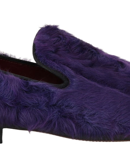 Dolce & Gabbana Purple Sheep Fur Leather Loafers