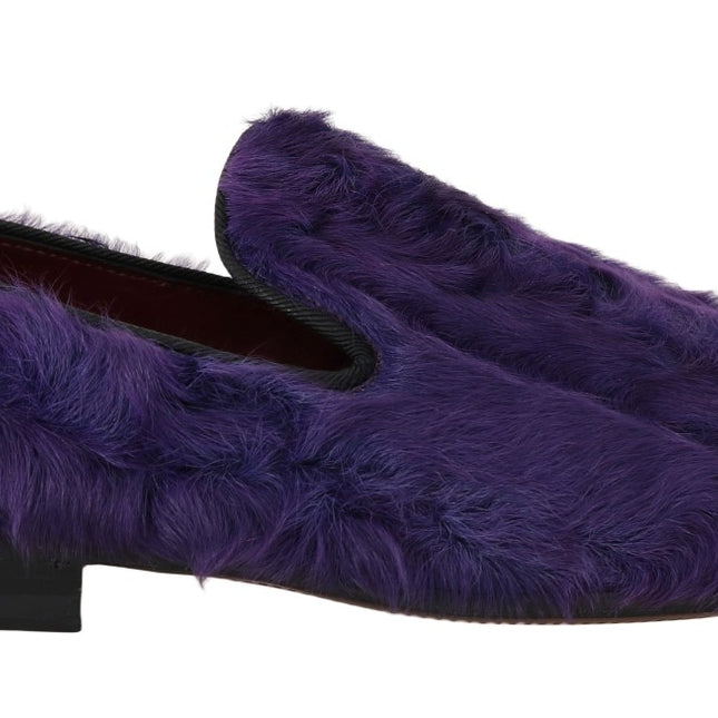 Dolce & Gabbana Purple Sheep Fur Leather Loafers
