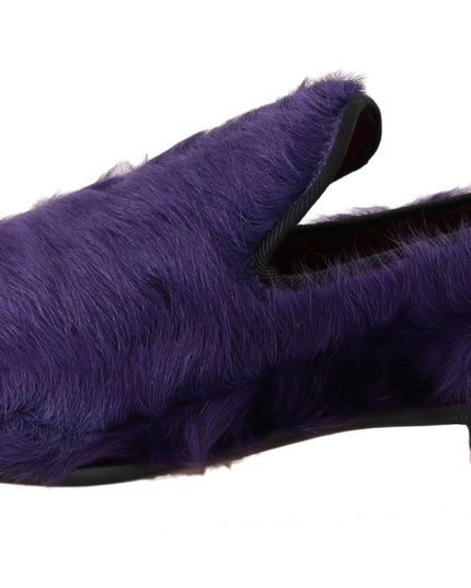 Dolce & Gabbana Purple Sheep Fur Leather Loafers