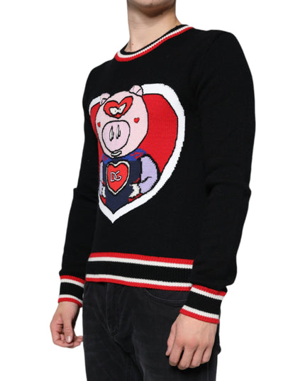 Dolce & Gabbana Black Cashmere Pig of the Year Pullover Sweater